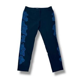 Lafayette 148 Size 10 Black Lace Trim Manhattan Cropped Stretch Twill Ankle Pant